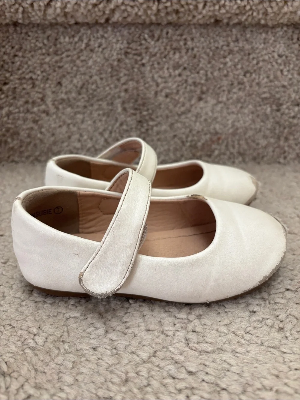 Kids White Mary Jane Shoes with Hook-and-Loop Strap